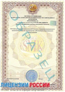 Образец сертификата соответствия (приложение) Первоуральск Сертификат ISO 13485